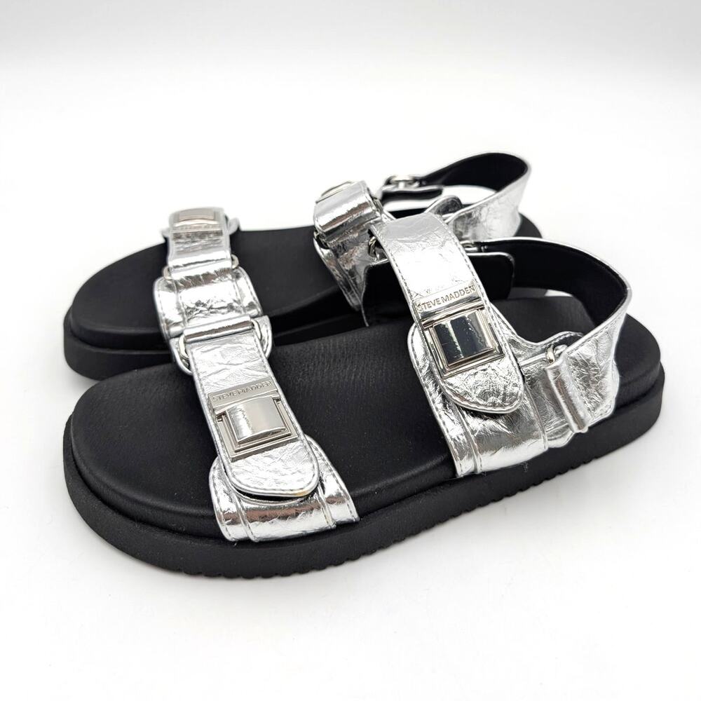 Steve Madden Marnie Slingback Sandal Hook & Loop Women's Silver Size US6.5M EU37